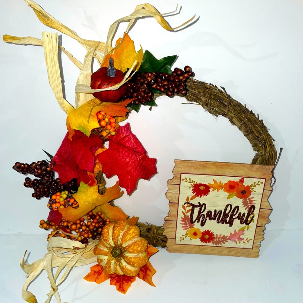 Fall Wreath Farmhouse Pumpkin Wreath Thankful